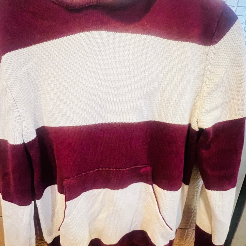 Striped Burgundy and Cream Men’s Hooded Sweater